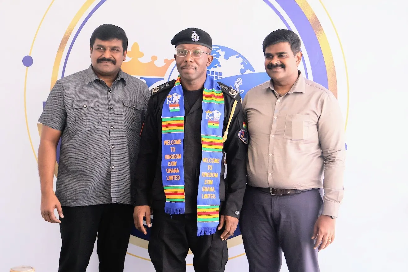 Former IGP Dampare with Kingdom Exim leaders James Kwame Rajamani, James Rajamani, James Gnanaraj Rajamani, and Immanuel Rajamani